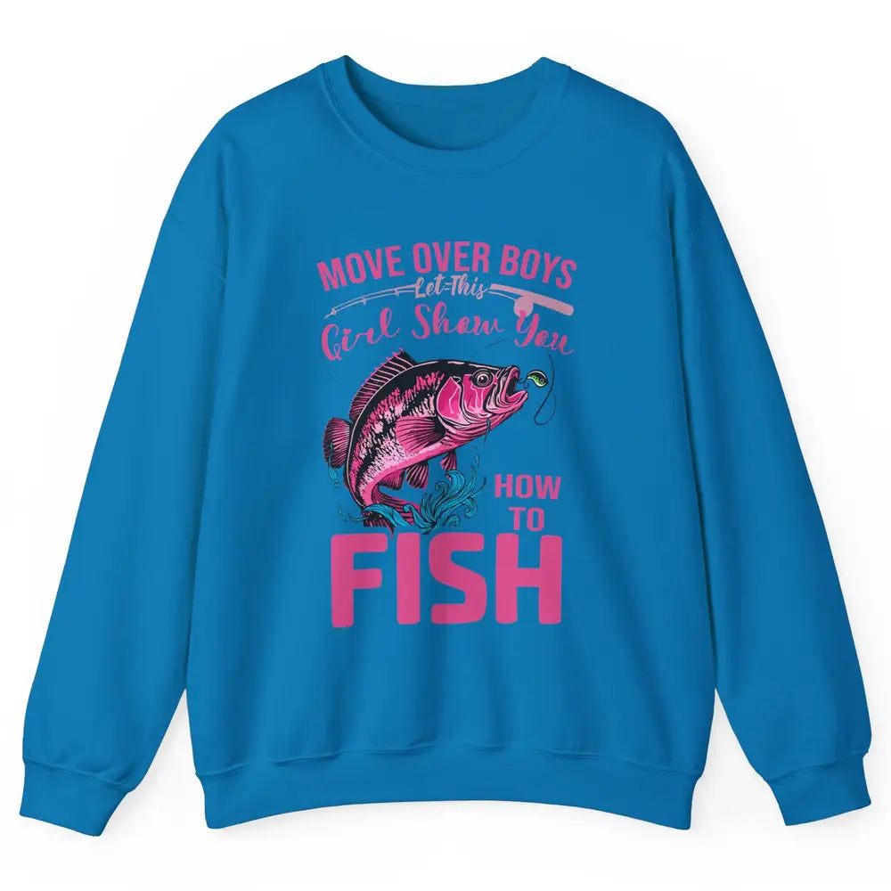 Bass Fishing Girl Show How To Fish Reel Girls Fish Fisherman Unisex Crewneck Sweatshirt