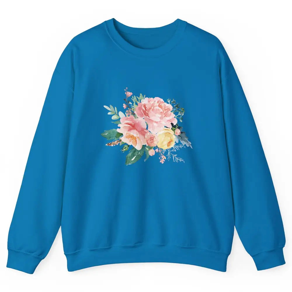 Watercolor Peony Flower Bouquet Botanical Garden Wildflower Unisex Crewneck Sweatshirt