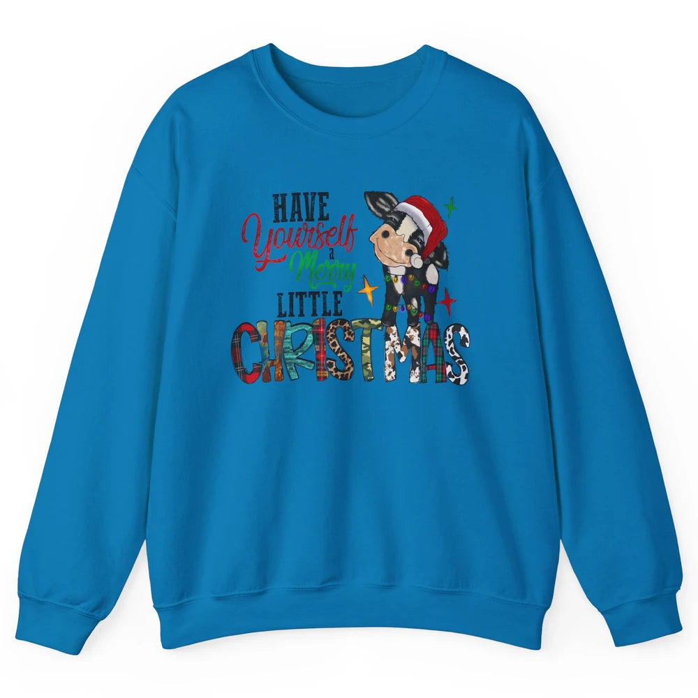 Cow Santa Have Yourself Merry Little Christmas Western Xmas Unisex Crewneck Sweatshirt