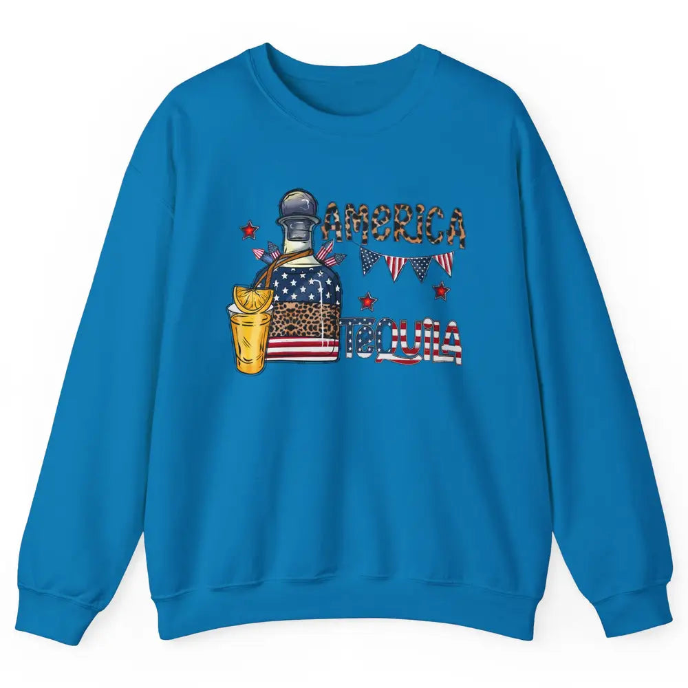 America Tequila Leopard Western Country 4th Of July Party Unisex Crewneck Sweatshirt