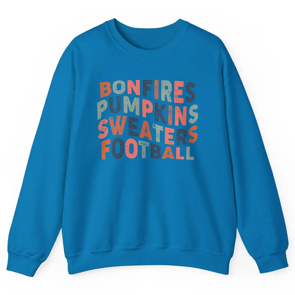 Retro Fall Bonfires Pumpkins Swaeaters Football Thanksgiving Unisex Crewneck Sweatshirt