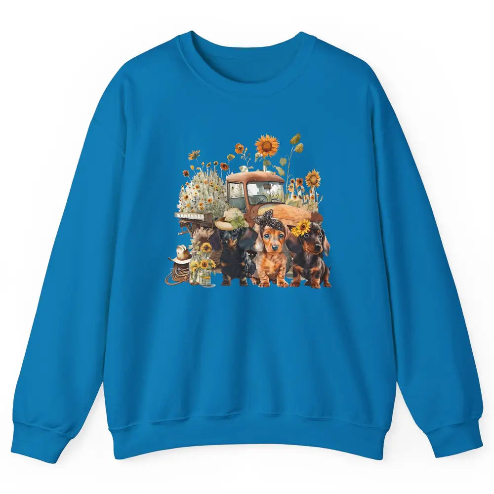 Vintage Truck And Sunflower Dachshund Mom Dachshund Lovers Unisex Crewneck Sweatshirt