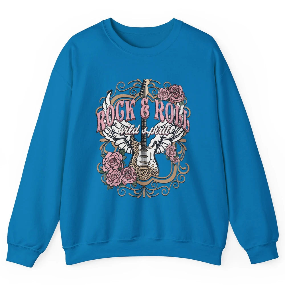 Vintage Rock Roll Wild Spirit Leopard Guitar Floral Western Unisex Crewneck Sweatshirt