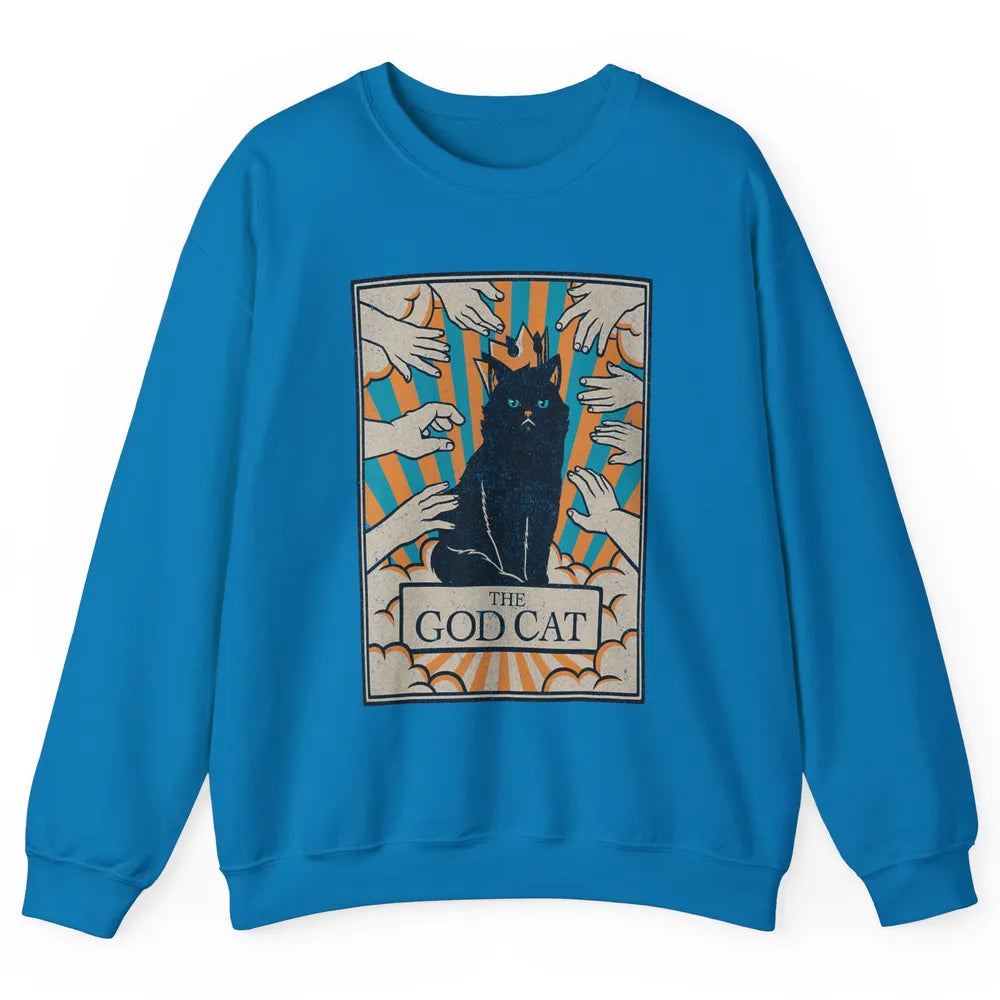 Astrology The God Cat Goth Tarot Card Reader Witchy Black Cat Gothic Sarcastic Unisex Crewneck Sweatshirt