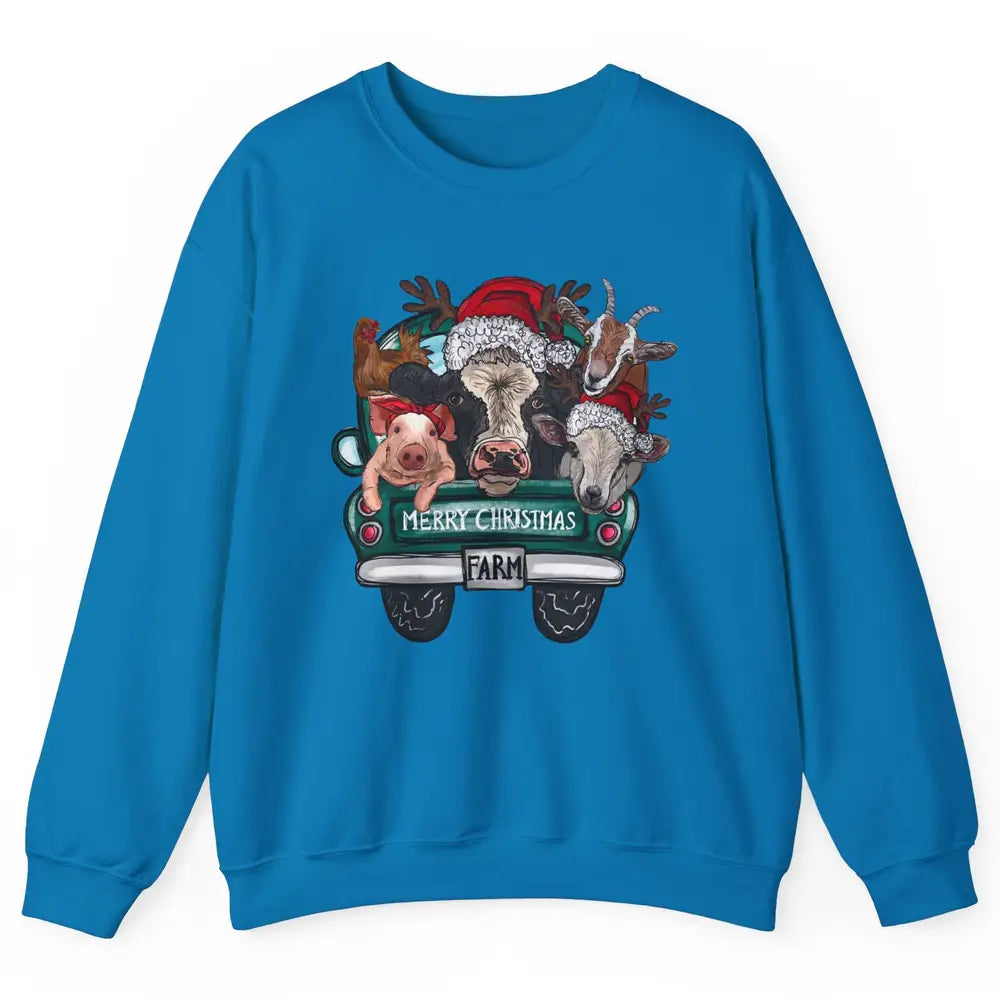 Heifer Merry Christmas Truck Pig Goat Farm Animals Christmas Unisex Crewneck Sweatshirt