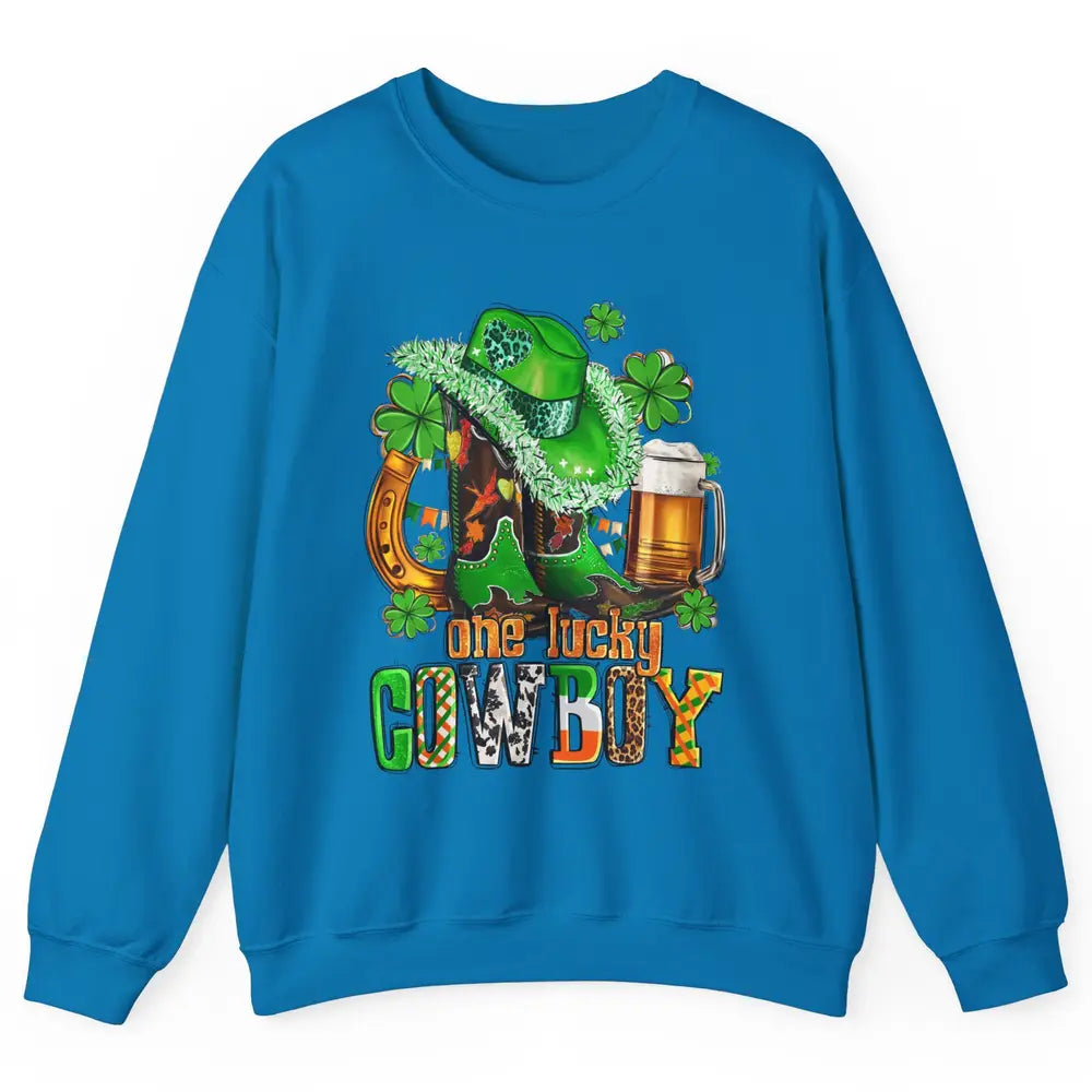 Western Lucky Cowboy Boots Clover Leopard St Patricks Day Unisex Crewneck Sweatshirt