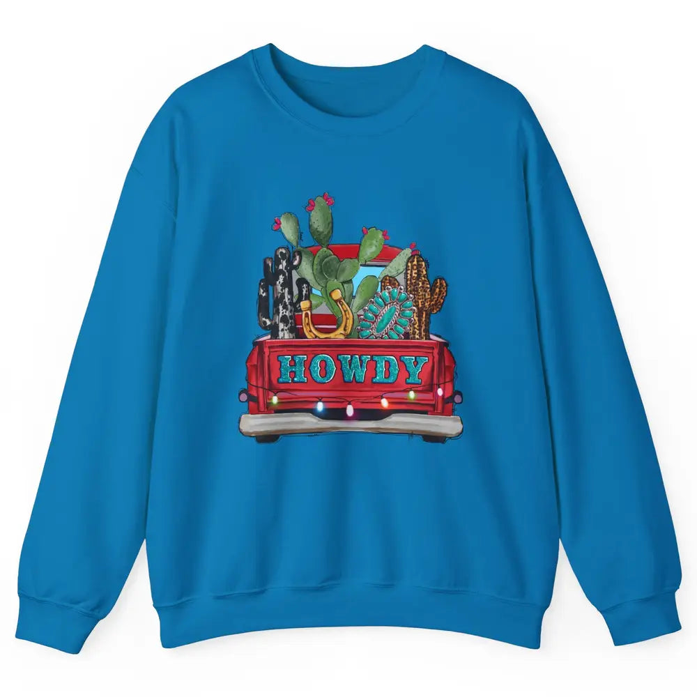 Howdy Truck Cactus Cowhide Western Christmas Gemstone Truck Unisex Crewneck Sweatshirt