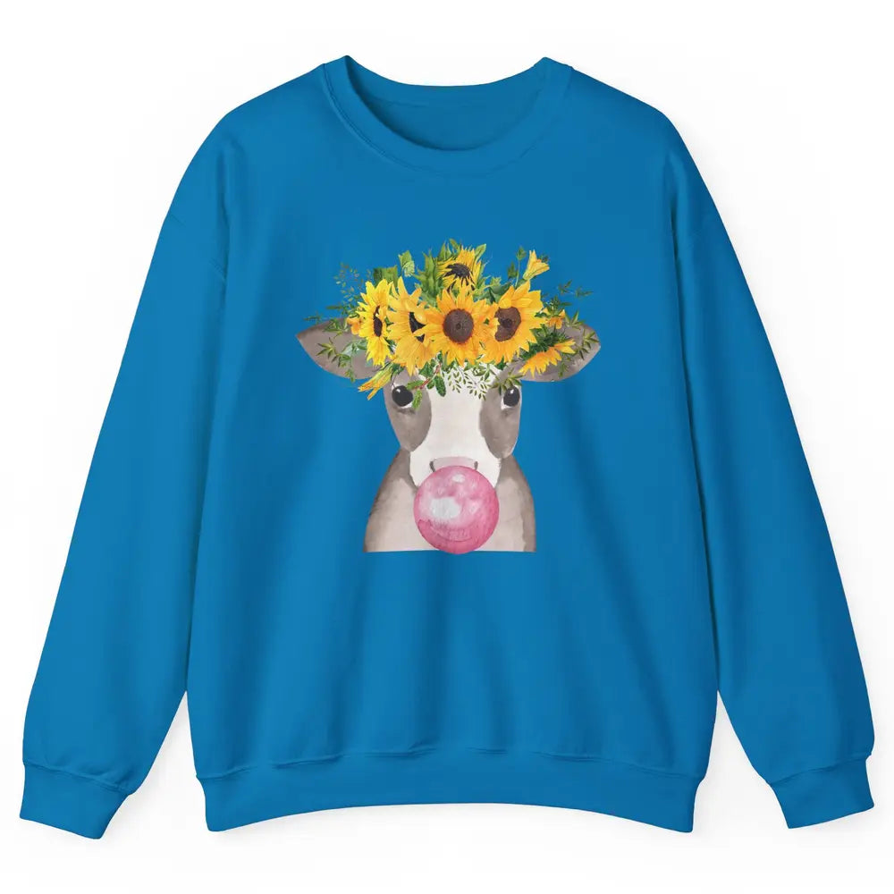 Sunflower Cow Bubble Gum Not In The Mood Western Farm Animal Unisex Crewneck Sweatshirt