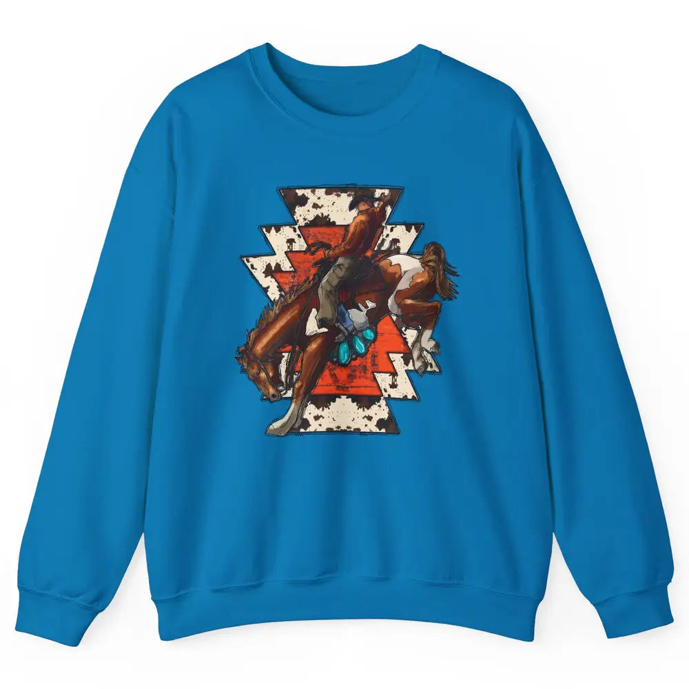 Aztec Cowhide Rodeo Hold Your Horses Cowboy Western Gemstone Unisex Crewneck Sweatshirt