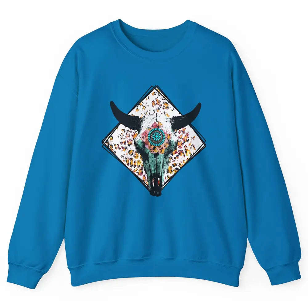 Aztec Heifer Steer Cow Skull Cowboy Gemstone Leopard Vintage Unisex Crewneck Sweatshirt