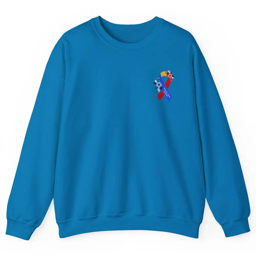 Thoracic Outlet Syndrome Awareness Floral Blue Red Ribbon Unisex Crewneck Sweatshirt