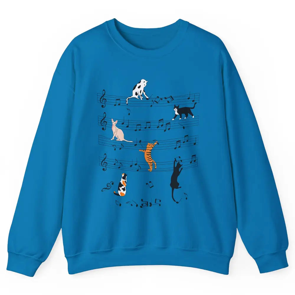 Cat On Music Sheets Cute Music Notes Funny Cat Musician Unisex Crewneck Sweatshirt