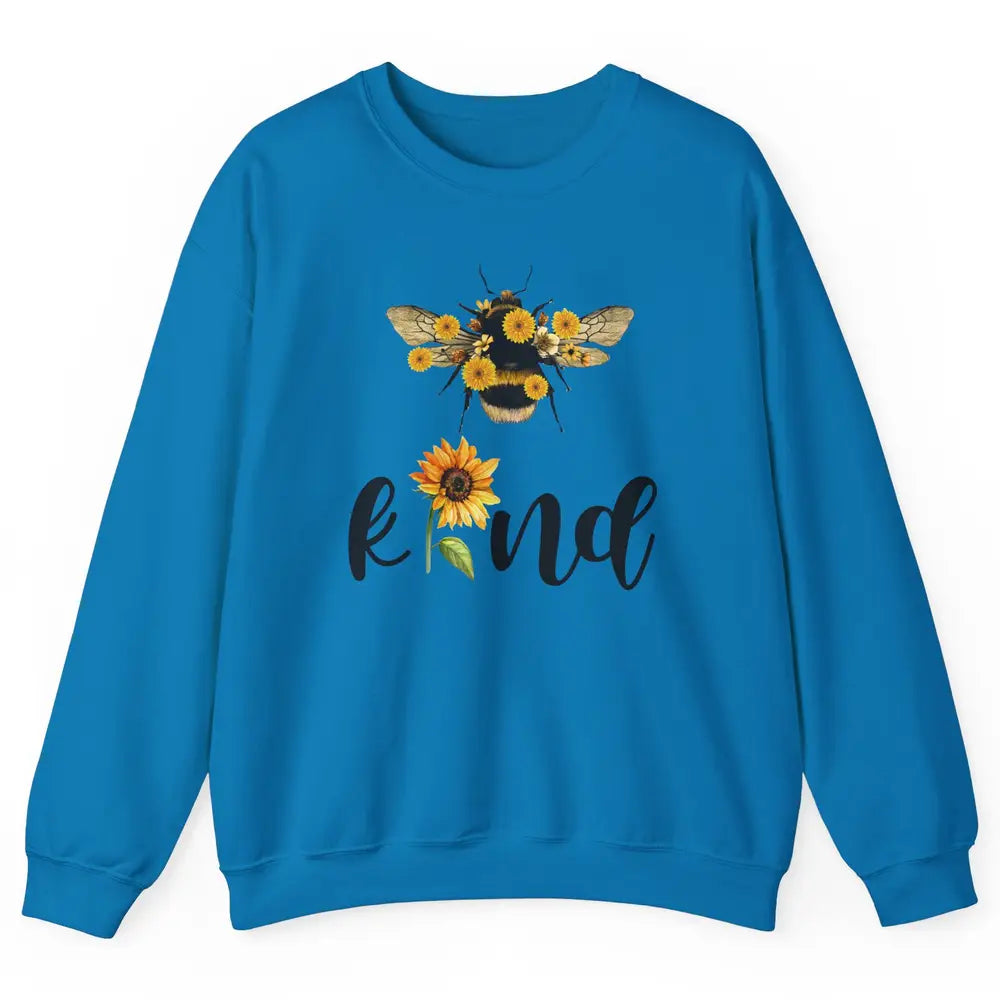 Bee Kind Be Cute Graphic Sunflower Inspirational Sayings Unisex Crewneck Sweatshirt