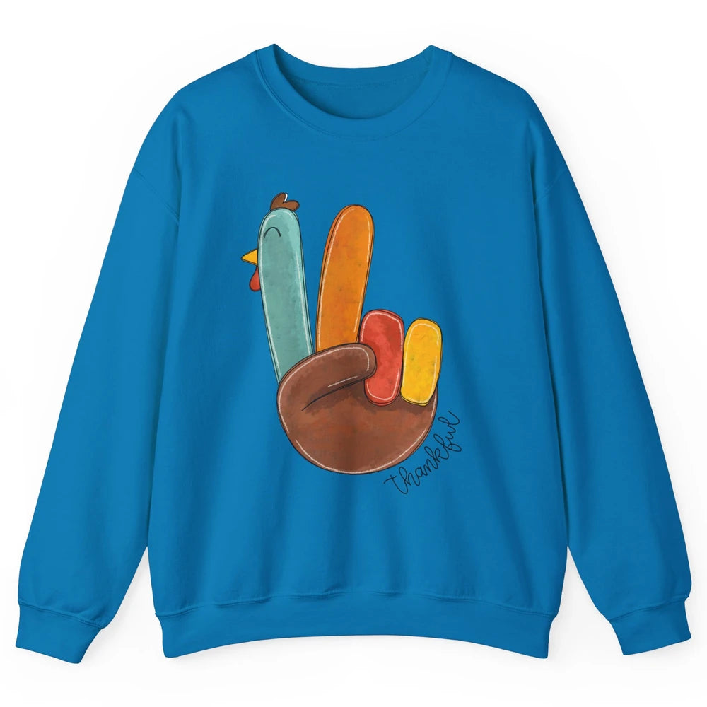 Funny Turkey Peace Sign Thankful Thanksgiving Gift Halloween Unisex Crewneck Sweatshirt