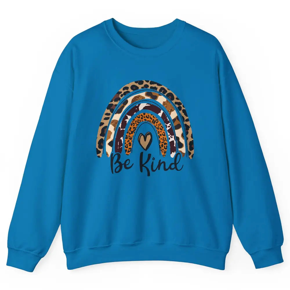 Be Kind Leopard Rainbow Cheetah Rainbow Cute Heart Love Unisex Crewneck Sweatshirt