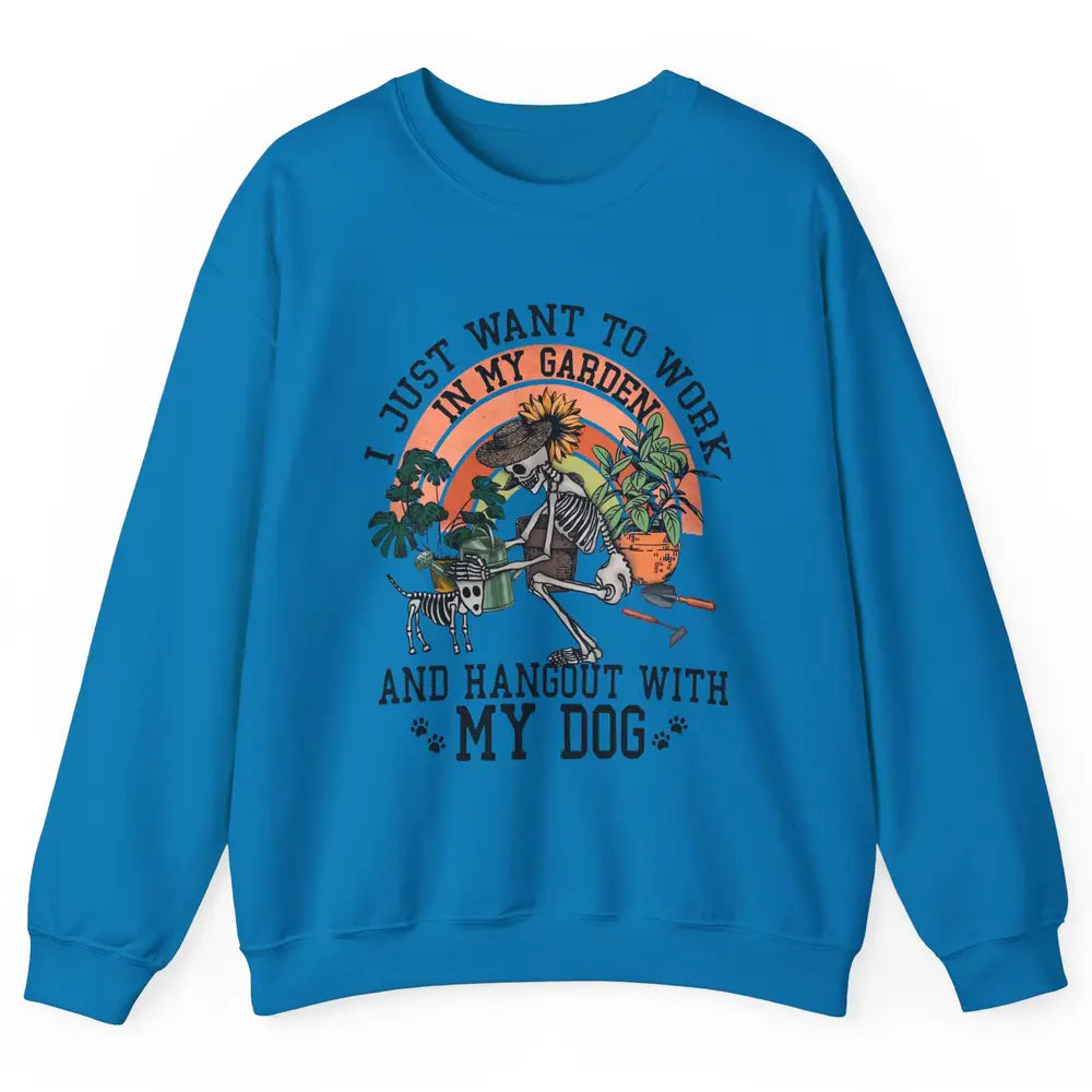 Retro Skeleton Gardening In The Garden Hang Out With My Dog Unisex Crewneck Sweatshirt