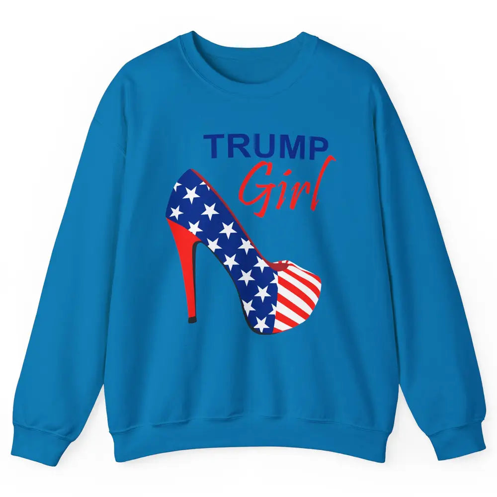 Trump Girl American Flag High Heels Republican Trump Support Unisex Crewneck Sweatshirt