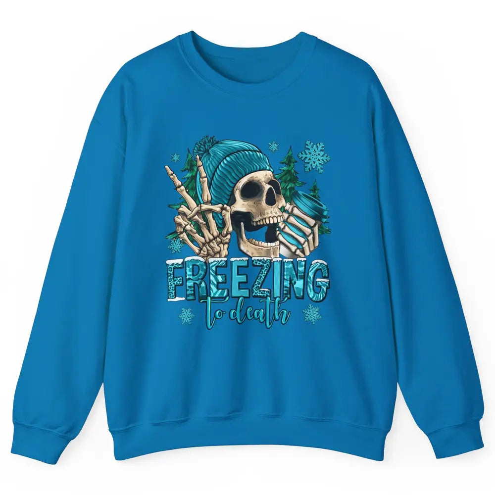 Funny Leopard Skull Freezing To Death Funny Christmas Winter Unisex Crewneck Sweatshirt