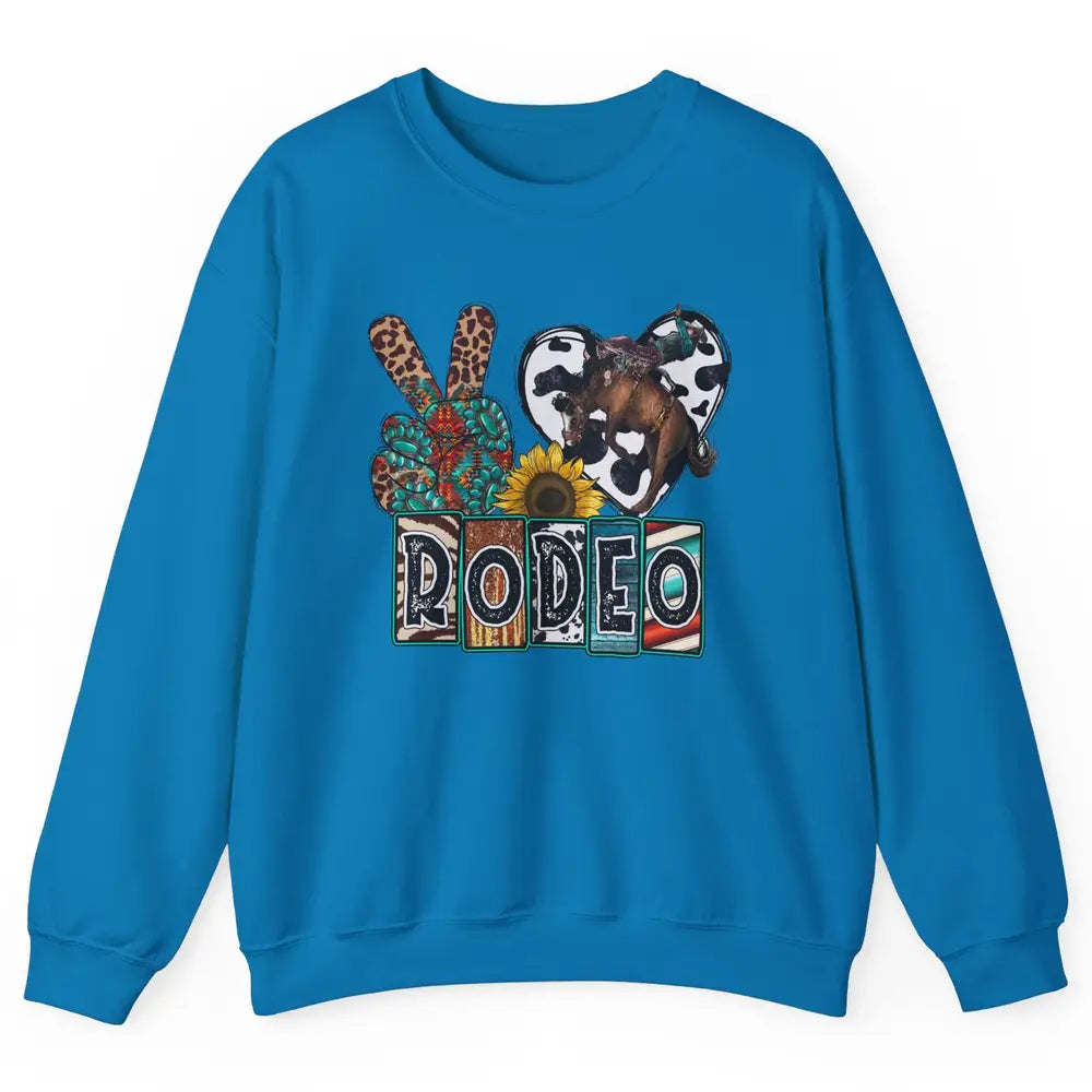 Sunflower Leopard Peace Love Rodeo Cowboy Western Country Unisex Crewneck Sweatshirt