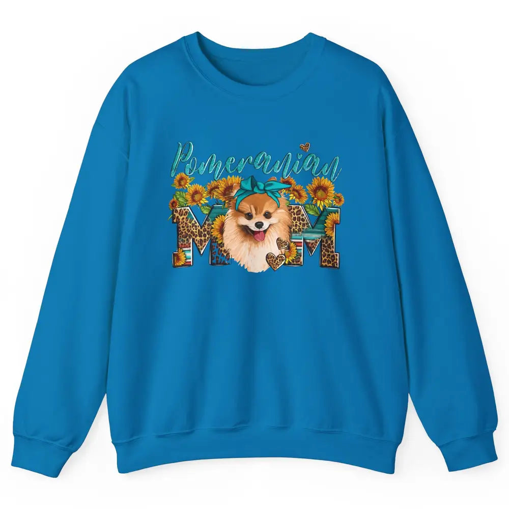 Sunflower Leopard Pomeranian Mom Western Pomeranian Dog Lady Unisex Crewneck Sweatshirt