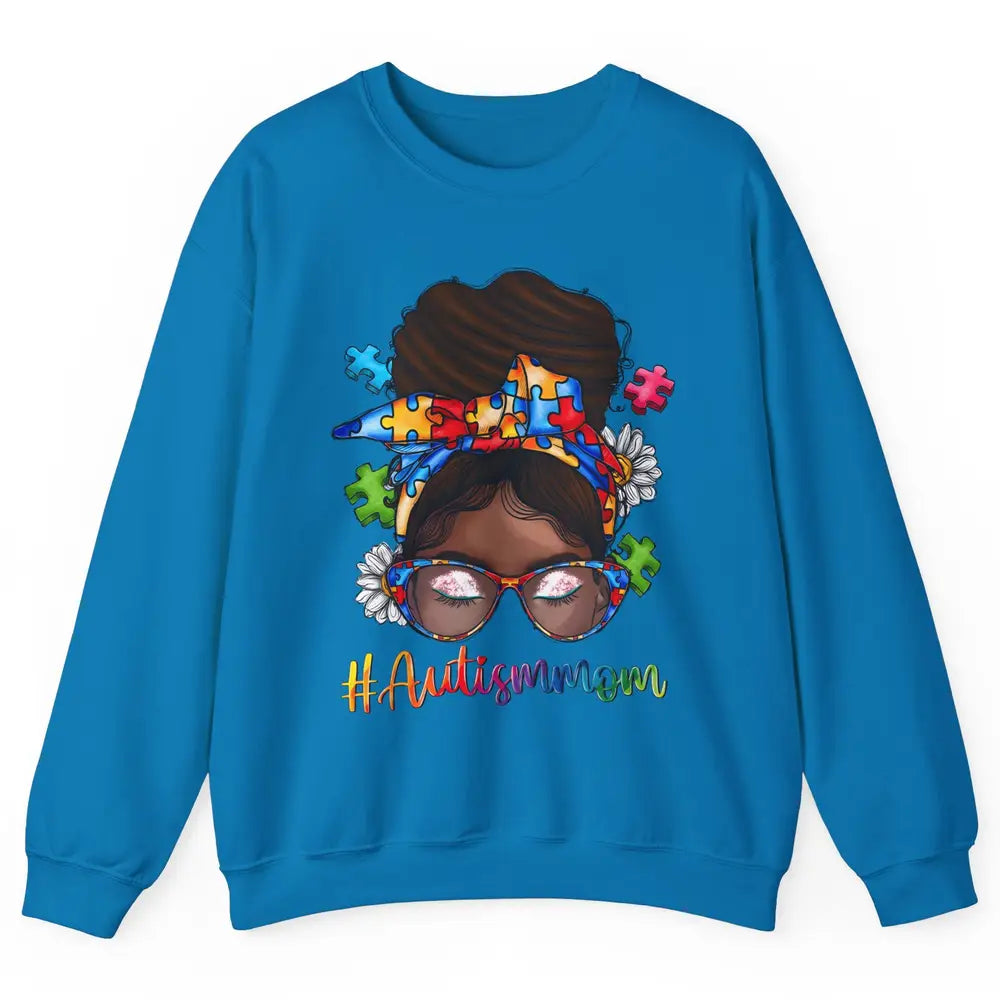 Autism Afro Mom Curly Hair American African Autism Awareness Unisex Crewneck Sweatshirt