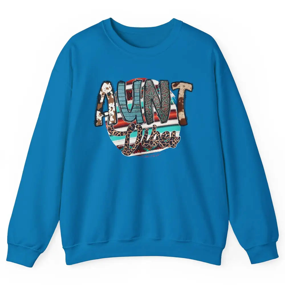 Aunt Vibes Cowhide Leopard Turquoise Western Country Auntie Unisex Crewneck Sweatshirt