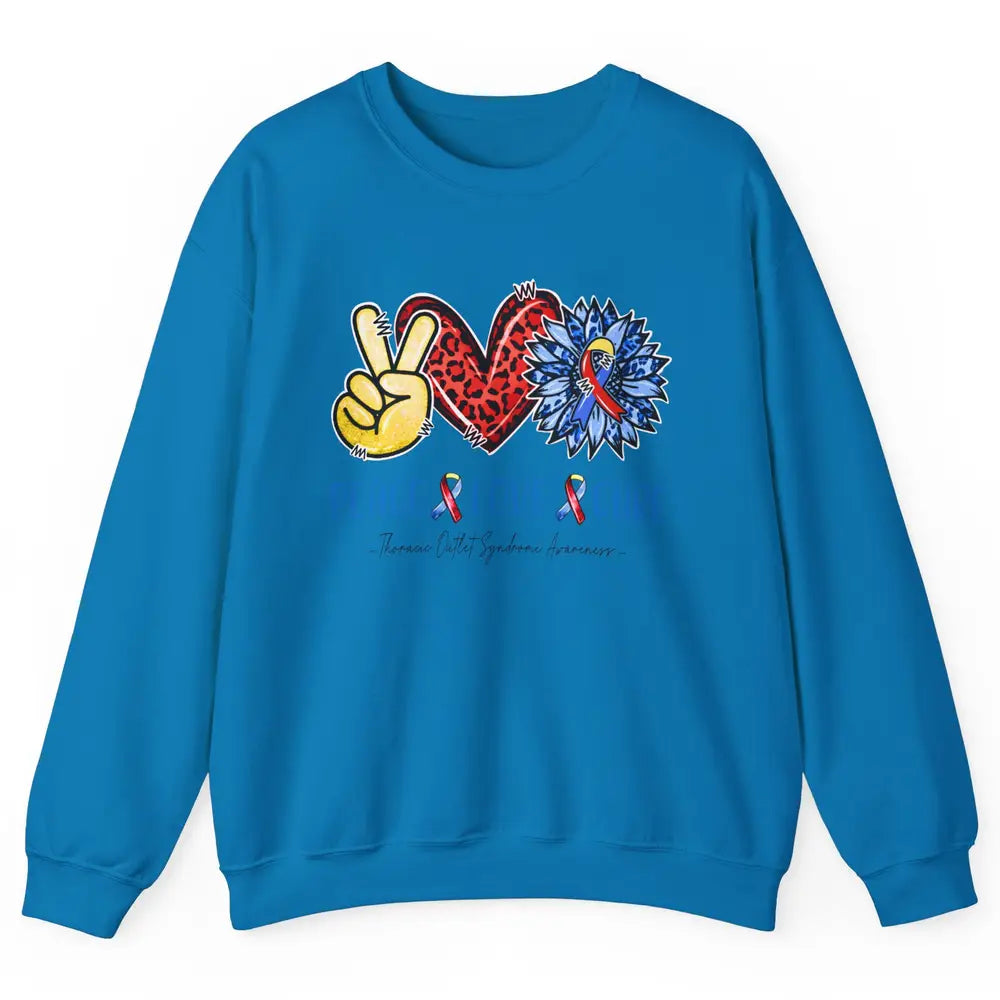 Thoracic Outlet Syndrome Awareness Peace Love Cure Sunflower Unisex Crewneck Sweatshirt