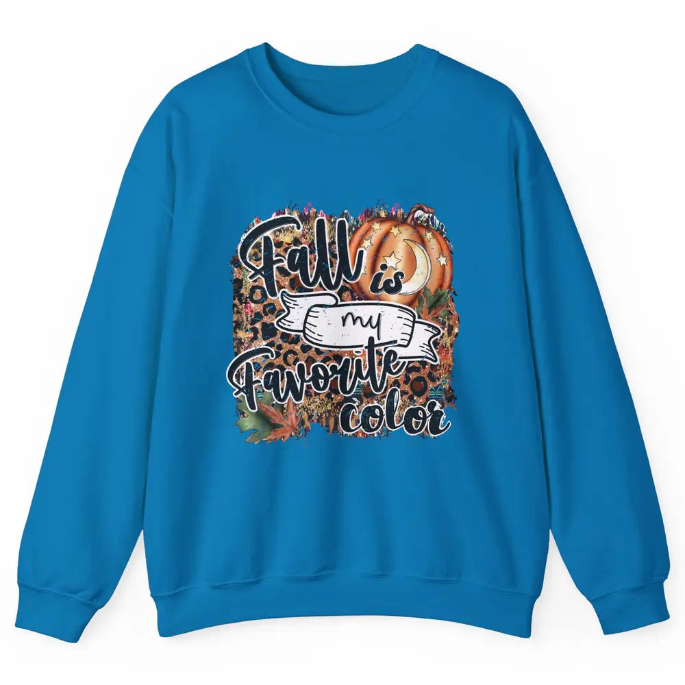 Retro Pumpkin Fall Is My Favorite Color Leopard Autumn Gift Unisex Crewneck Sweatshirt