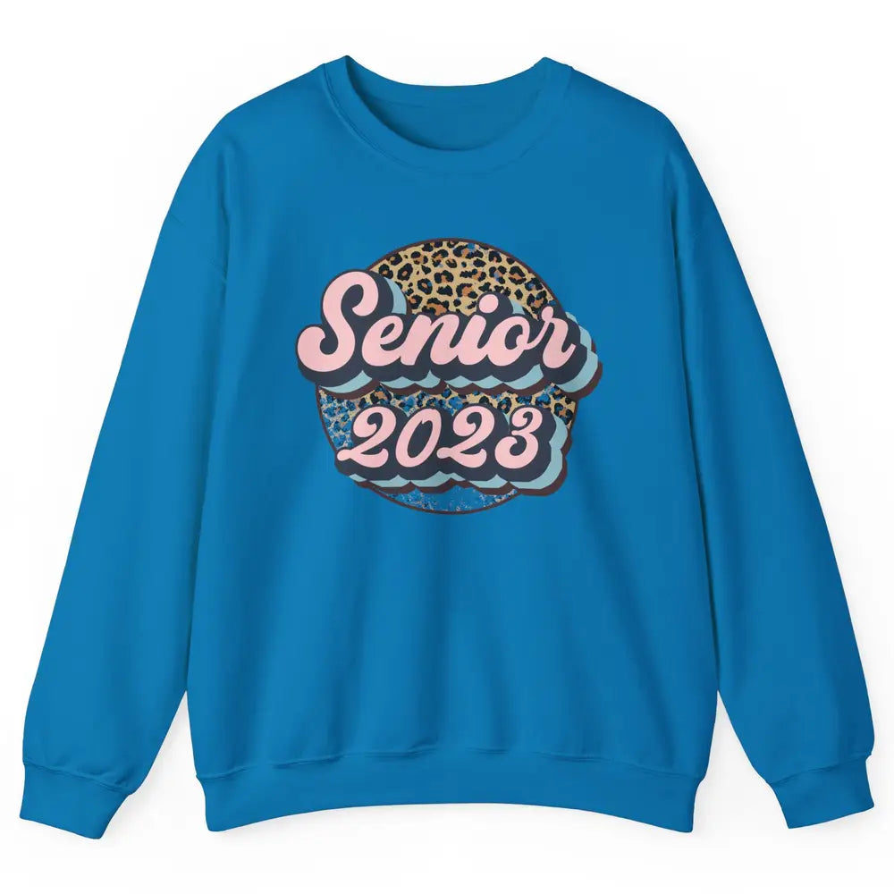 Retro Senior 2023 Leopard Back To School Western Graduation Unisex Crewneck Sweatshirt