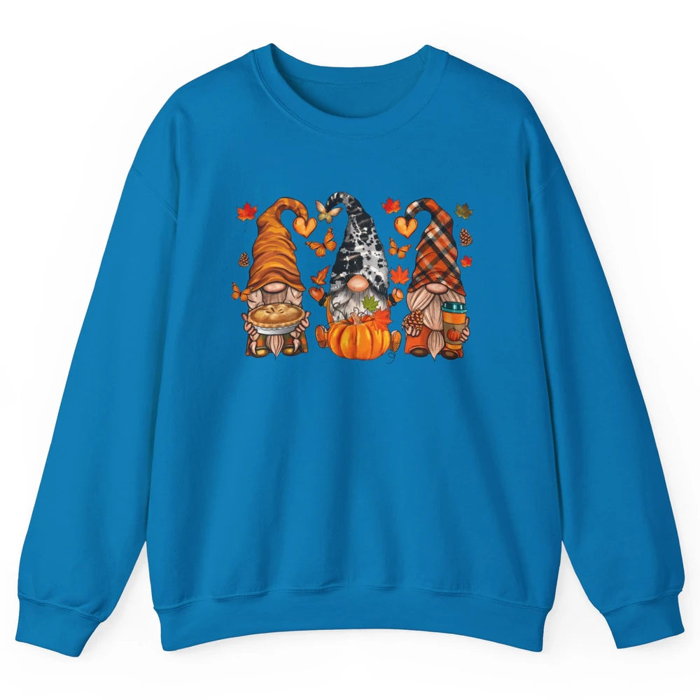 Retro Fall Gnomies Pumpkin Falling Leaves Thanksgiving Gnome Unisex Crewneck Sweatshirt