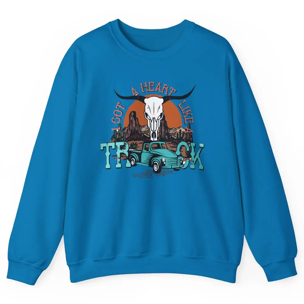 Boho Bull Skull I Got A Heart Like A Truck Western Country Unisex Crewneck Sweatshirt