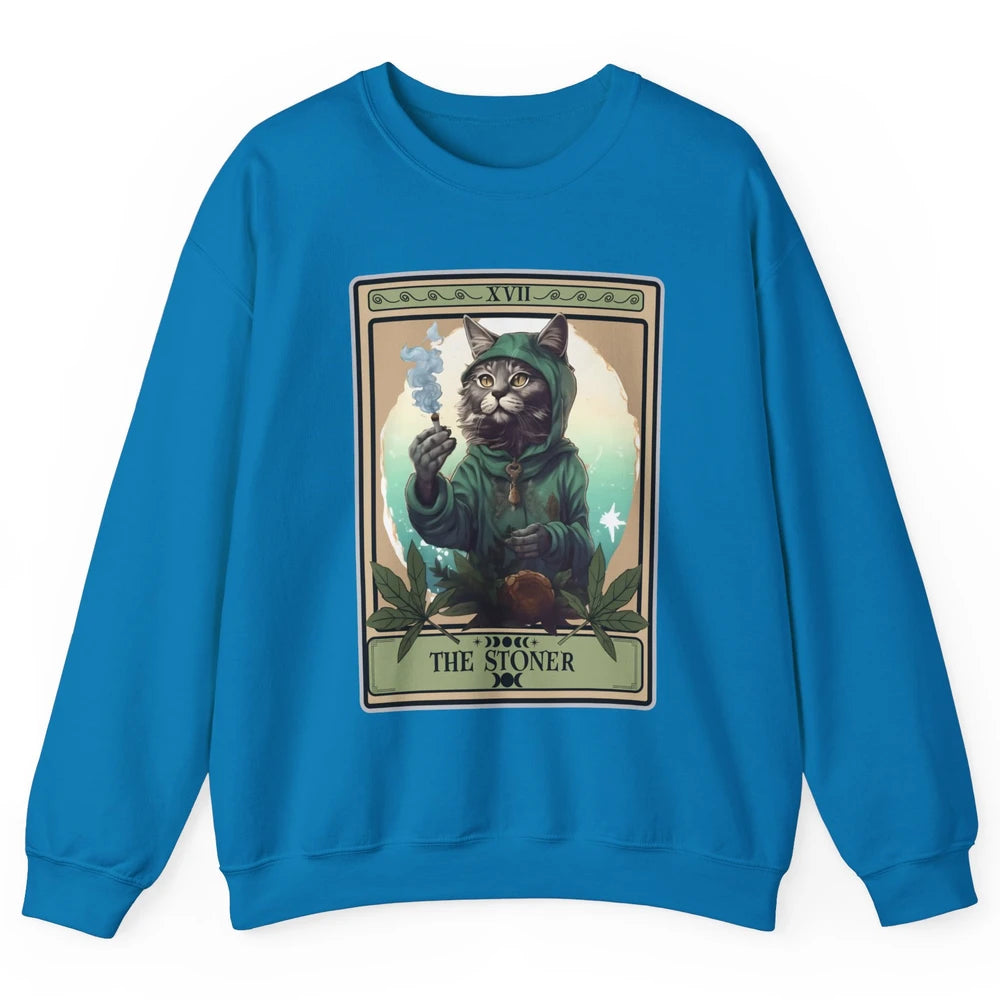 Vintage The Stoner Cat Tarot Card Weed Cannabis Marijuana Unisex Crewneck Sweatshirt