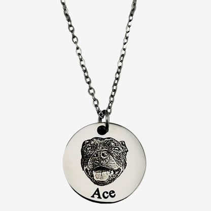 Custom Pet Portrait Necklace - Pet Face Engraved Photo Pendant - Personalized Pet Loss Sympathy Gifts