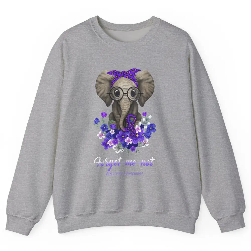 Alzheimer Awareness Purple Ribbon Elephant Forget Me Not Unisex Crewneck Sweatshirt