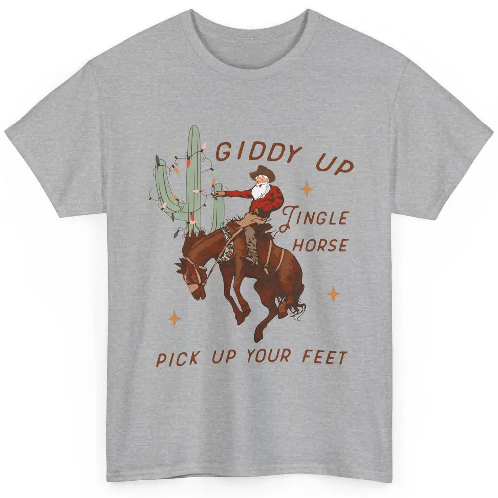 Cowboy Santa Horsing Giddy Up Jingle Horse Christmas Cactus Classic Unisex T-Shirt