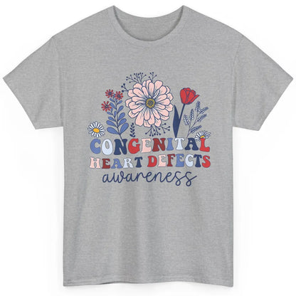 Congenital Heart Defects CHD Awareness Red Ribbon Wildflower Classic Unisex T-Shirt