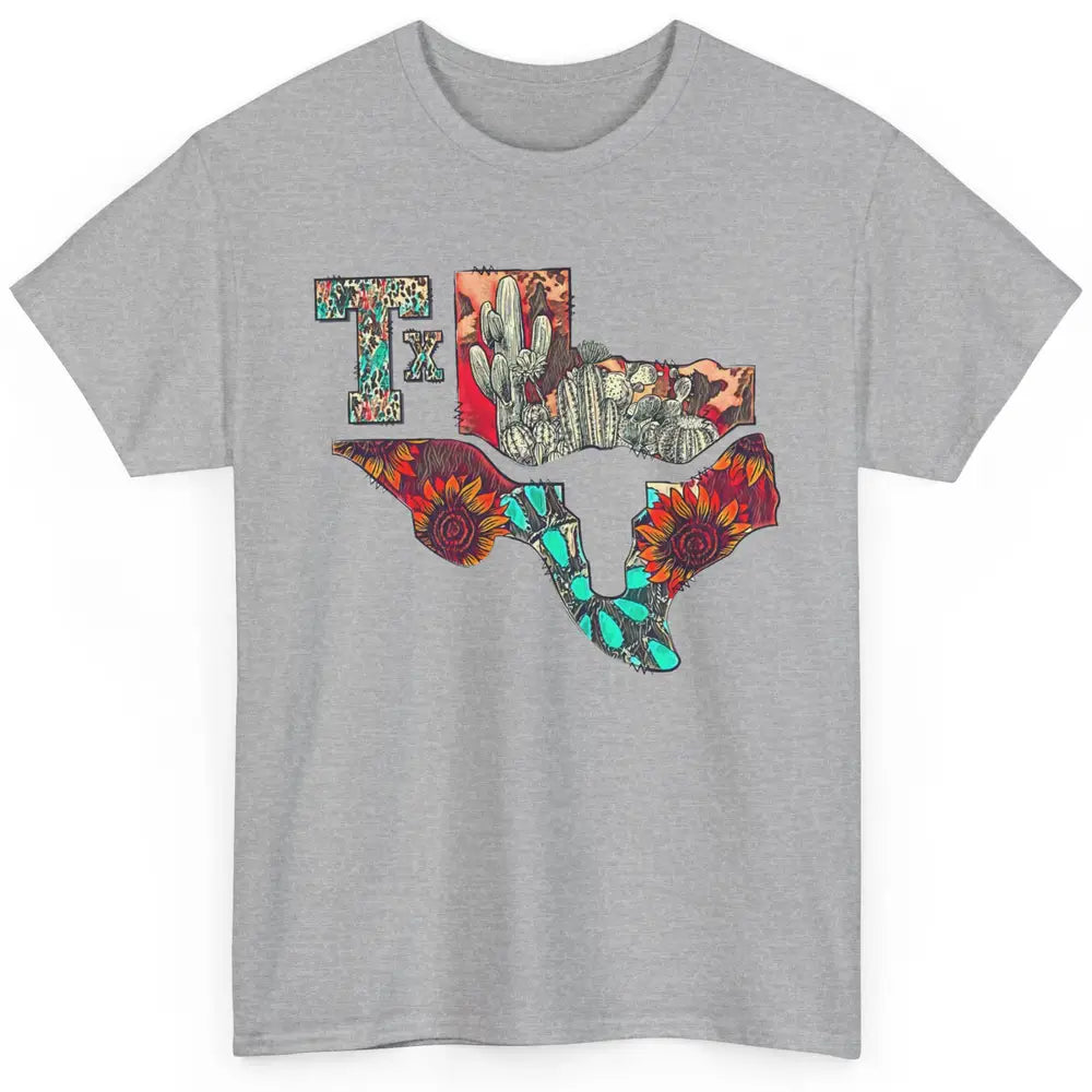 Texas Map Boho Texas State Leopard Western Desert Cactus Classic Unisex T-Shirt