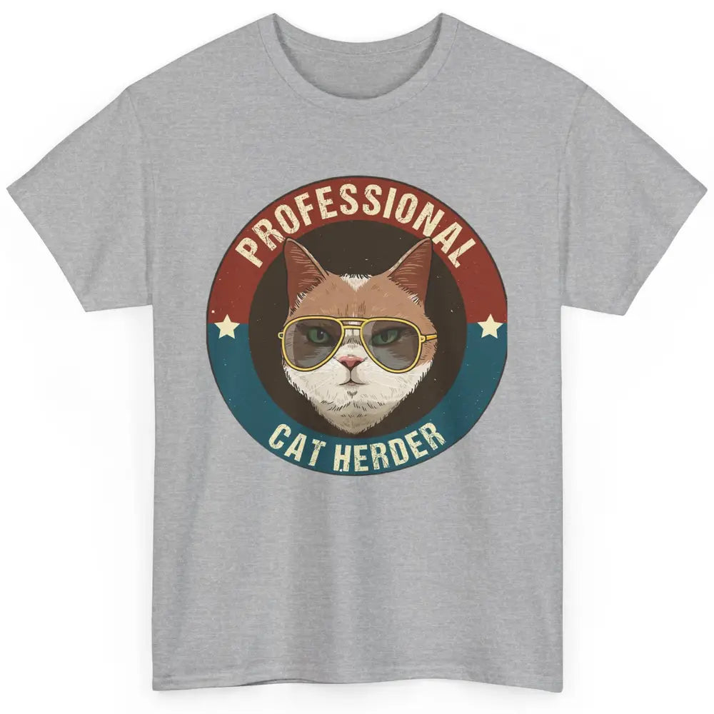 Vintage Cat Glasses Professional Cat Herder Cat Mom Cat Dad Classic Unisex T-Shirt