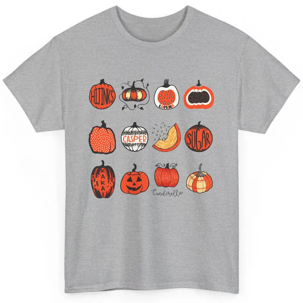 Cute Pumpkin Fall Halloween Pumpkin Types Classification Classic Unisex T-Shirt