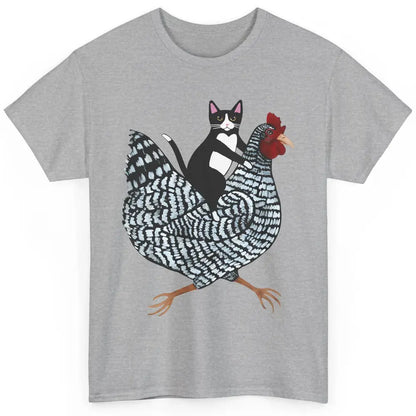 Tuxedo Cat On A Chicken Funny Cat Kitty Chicken Lovers Gift Classic Unisex T-Shirt