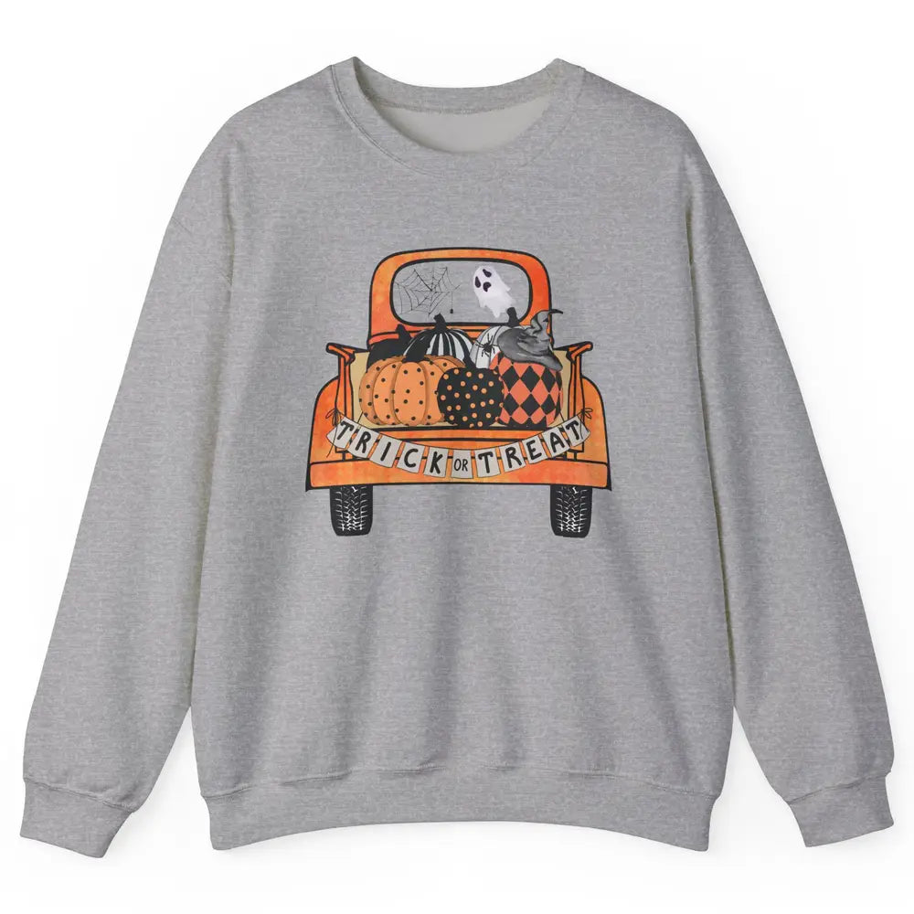 Retro Fall Pumpkin Truck Fall Halloween Trick Or Treat Gift Unisex Crewneck Sweatshirt