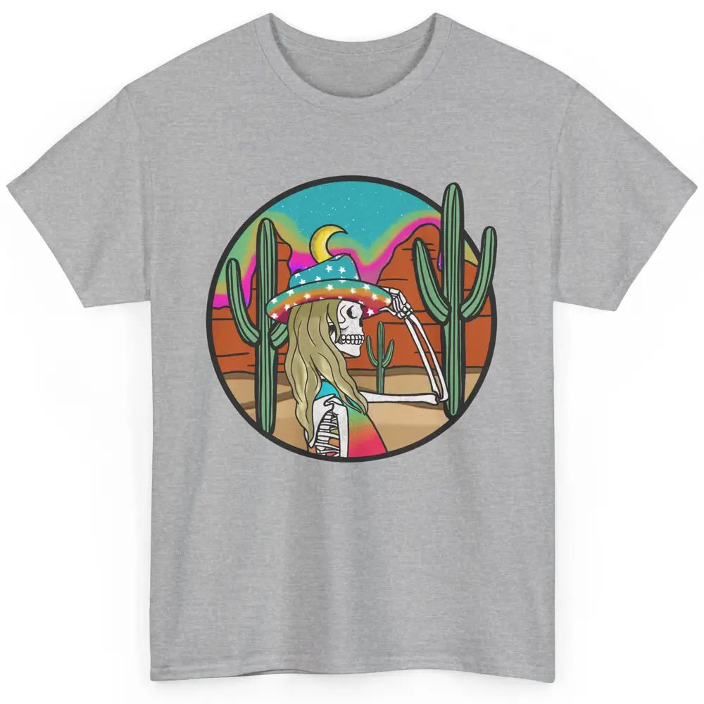 Cosmic Skeleton Cowgirl Desert Cactus Western Country Cowboy Classic Unisex T-Shirt