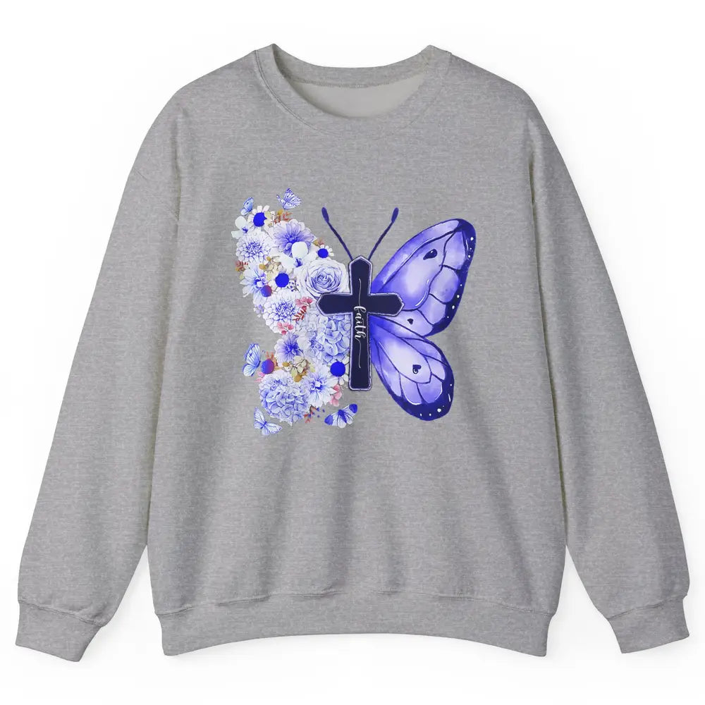 Butterfly Cross Faith Floral God Jesus Christian Bible Women Unisex Crewneck Sweatshirt