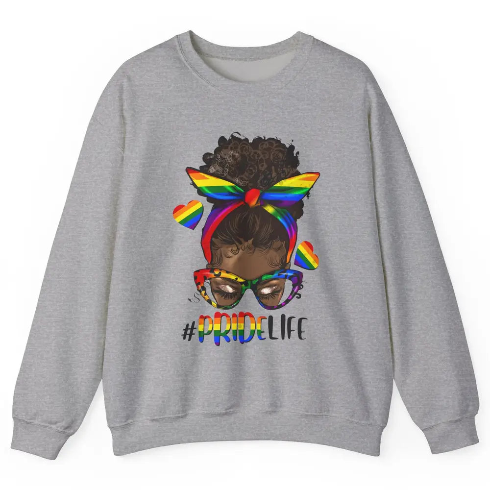 Black Melanin Messy Bun Rainbow Bandana Pride Life LGBTQ Unisex Crewneck Sweatshirt