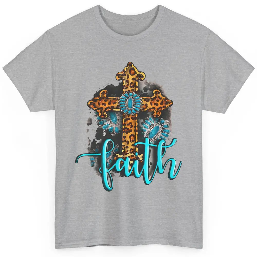 Western Gemstone Leopard Turquoise Cross Faith Jesus God Classic Unisex T-Shirt