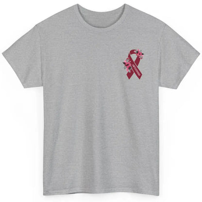 Amyloidosis Awareness Floral Burgundy Ribbon Rainbow Classic Unisex T-Shirt