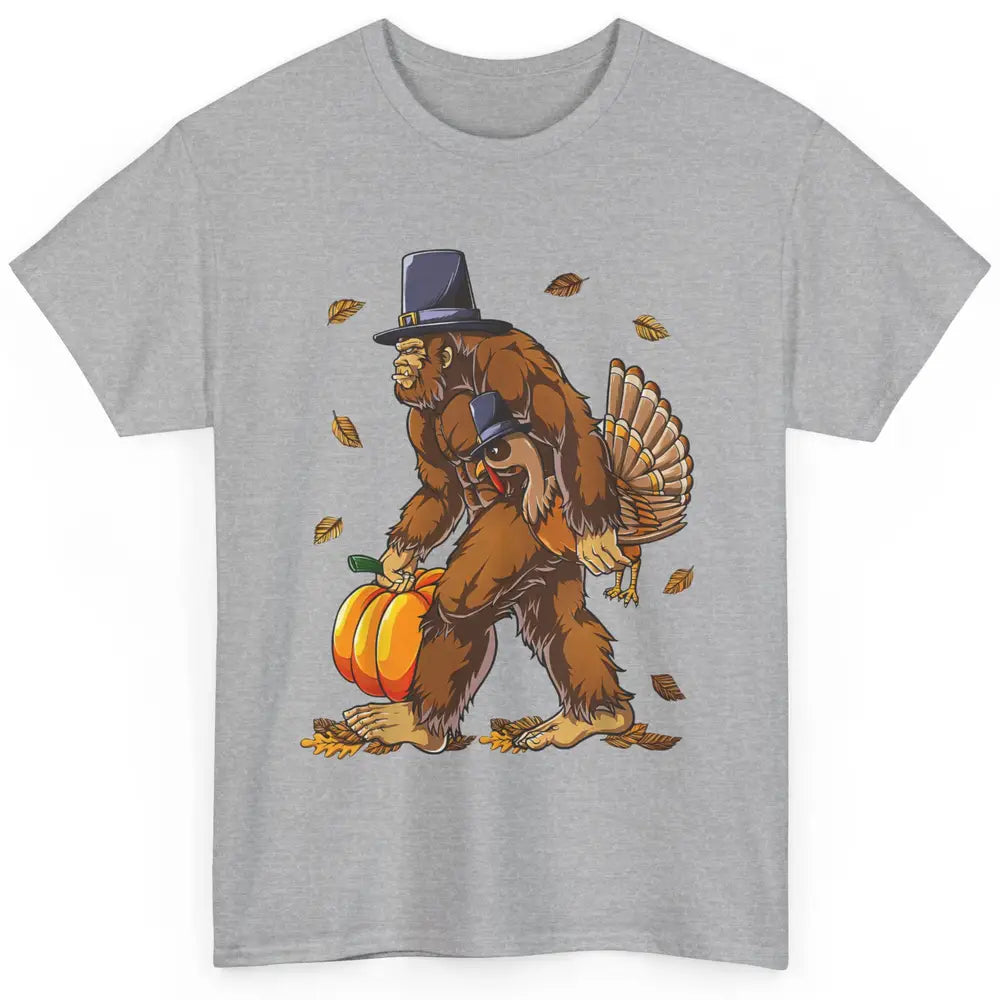 Bigfoot Pilgrim Hat Turkey Thanksgiving Funny Turkey Autumn Classic Unisex T-Shirt