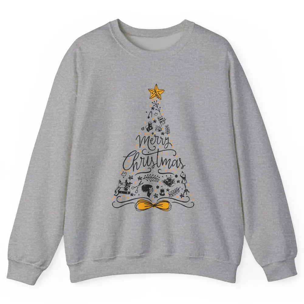 Funny Sewing Merry Christmas Tree Quilting Symbols Christmas Unisex Crewneck Sweatshirt