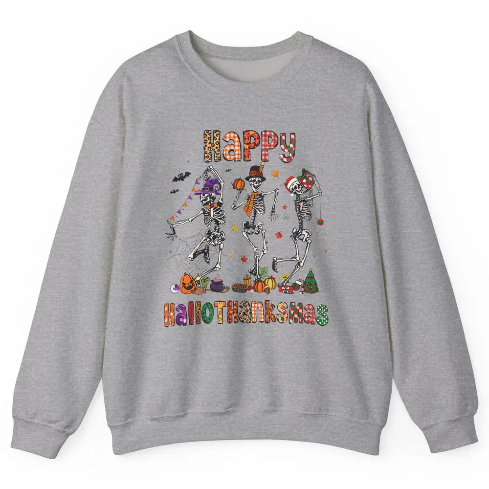 Funny Dancing Skeleton Happy Hallo-thank-mas Fall Pumpkin Unisex Crewneck Sweatshirt