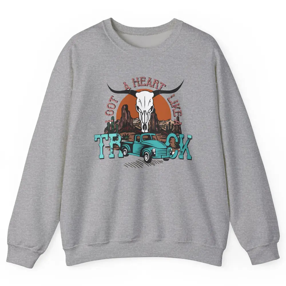 Boho Bull Skull I Got A Heart Like A Truck Western Country Unisex Crewneck Sweatshirt